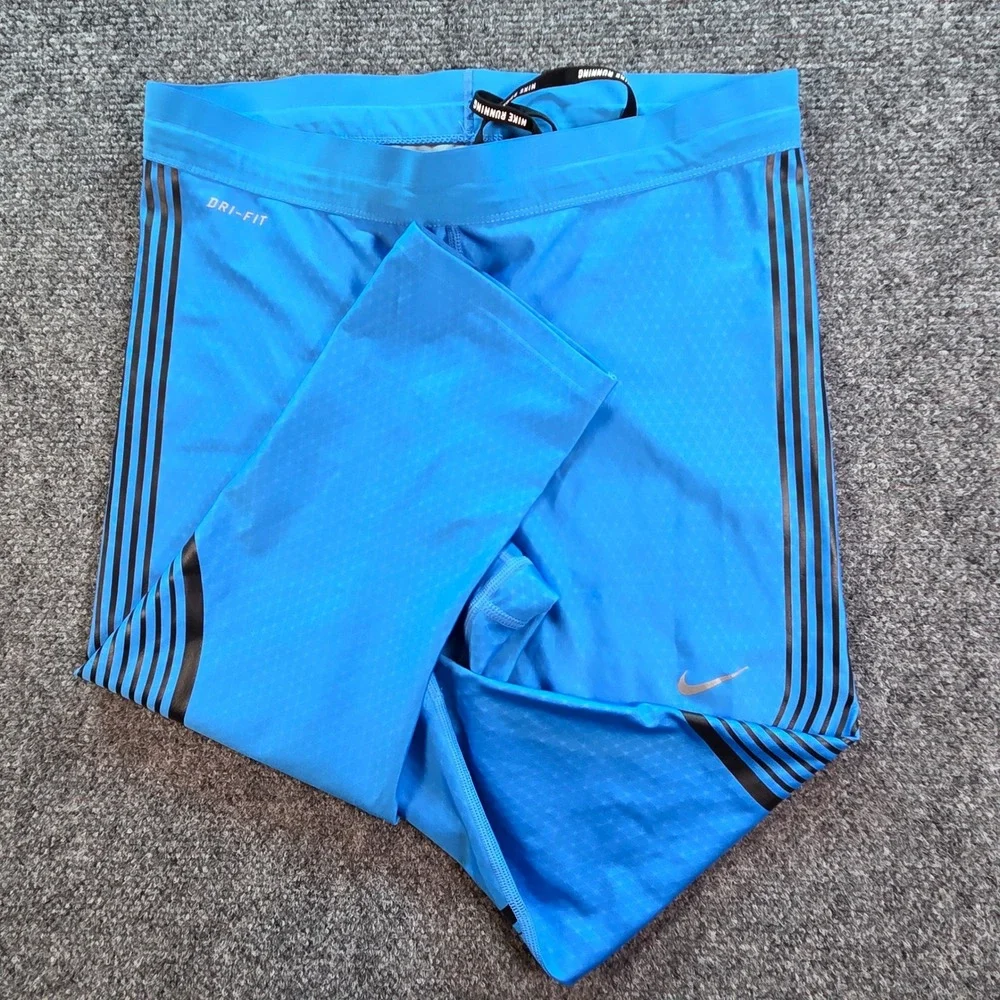 Nike Dri-FIT Running Leggings Women Medium Blue Striped Cropped RN56323